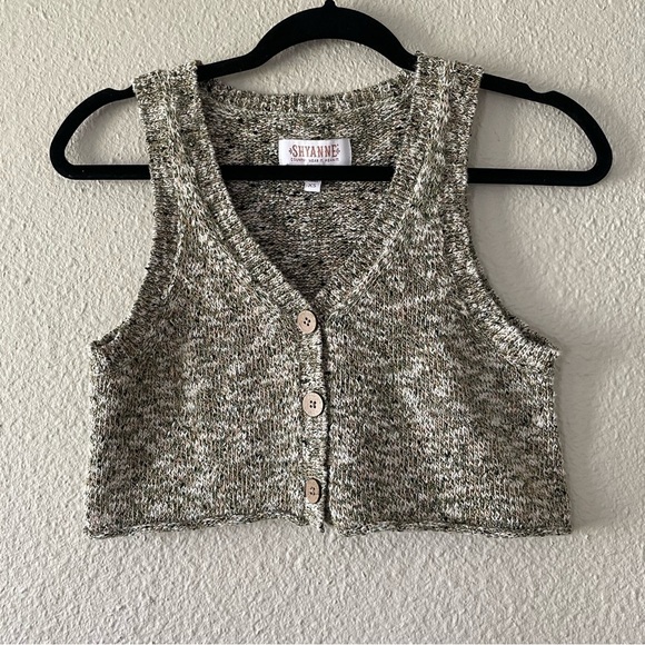 Shyanne Knit Sweater Vest Women’s XS Marbled Green Button Up Front Cropped - Picture 1 of 12